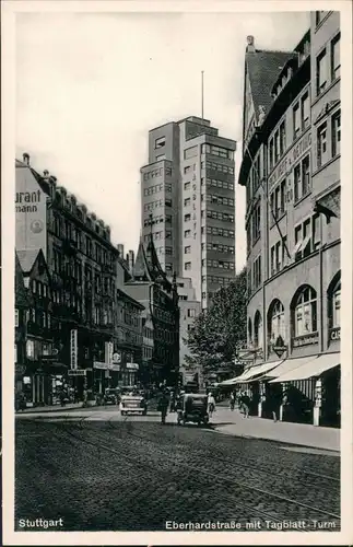 Ansichtskarte Stuttgart Eberhardstraße mit Tagblatt-Turm 1932