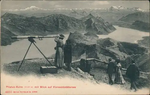 Ansichtskarte Luzern Lucerna Pilatus Kulm, Fernglas Frau 1909