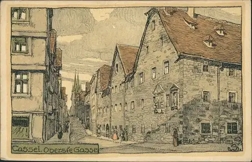Ansichtskarte Kassel Cassel Obere Gasse - Steindruck 1923