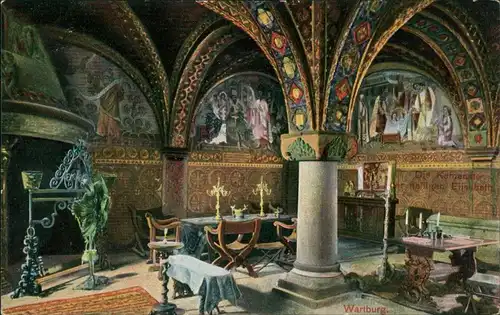 Ansichtskarte Eisenach Wartburg Inneneinrichtung Wandgemälde alte Möbel 1910