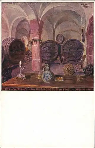 Ansichtskarte Speyer Keller im Wein-Museum Künstlerkarte Art Postcard 1915