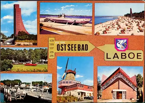 Stein-Laboe Mehrbild-AK ua. U-Boot, Marine-Denkmal, Windmühle uvm. 1975