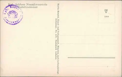 Schwangau Schloss Neuschwanstein Toilettezimmer Inneneinrichtung 1920