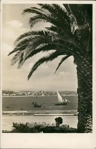 Lissabon Panorama von Lisboa Ao Tejo Palme Strand Segelboote 1940