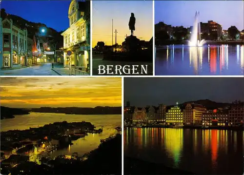 Bergen Bergen Bergen ved natt Mehrbild-AK Ansichten bei Nacht 1980