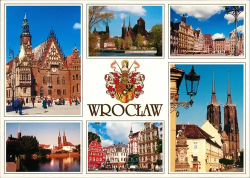 Breslau Wrocław Mehrbild-AK mit 6 Ansichten Strassen & Plätze 2000