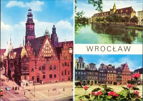 Postcard Breslau Wrocław Ratusz Uniwersytet im Bolesława Bieruta 1971