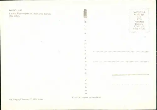 Postcard Breslau Wrocław Ratusz Uniwersytet im Bolesława Bieruta 1971