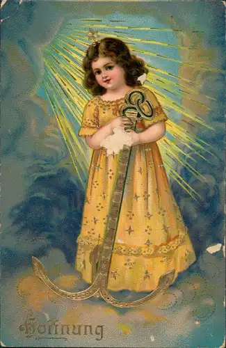 Ansichtskarte  Goldprägekarte Mädchen Anker Hoffnung 1909 Goldrand