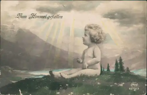 Ansichtskarte  Fotokunst vom Himmel gefallen Junge Geburt Sonnenstrahlen 1925