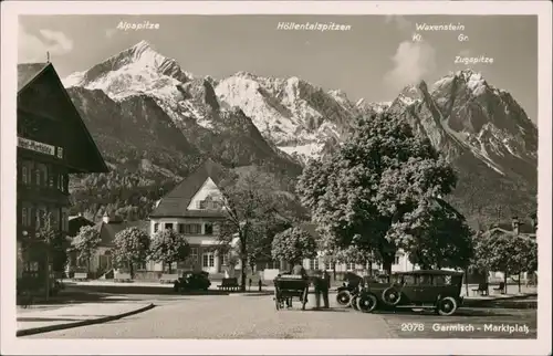 Ansichtskarte Garmisch-Partenkirchen Marktplatz - Kutsche Auto 1928