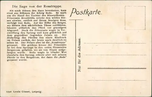 Ansichtskarte Thale (Harz) Roßtrappensprung, Künstlerkarte 1923