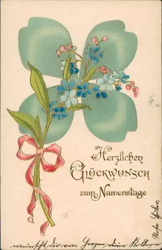 Ansichtskarte  Goldrand Prägekarte Jugenstil - Kleeblatt 1907 Prägekarte