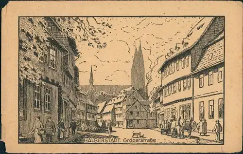 Ansichtskarte Halberstadt Gröperstraße - Künstlerkarte 1949