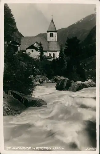 Ansichtskarte St. Leonhard im Pitztal Kirche und Fluss 1929