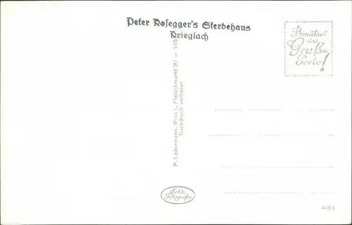 Krieglach Peter Rosegger`s Sterbezimmer, Dichter Österreich 1955