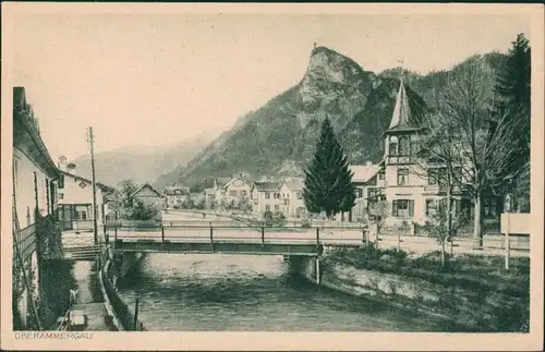 Ansichtskarte Oberammergau Straßenpartie - Brücke 1938