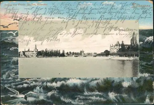 Ansichtskarte Konstanz Wellenornament - Stadt 1905