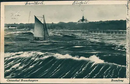 Ansichtskarte Brunshaupten-Kühlungsborn Brandung Segelboot Kurhaus 1932