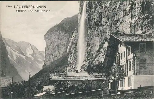 Ansichtskarte Lauterbrunnen Straße und Staubbach 1912