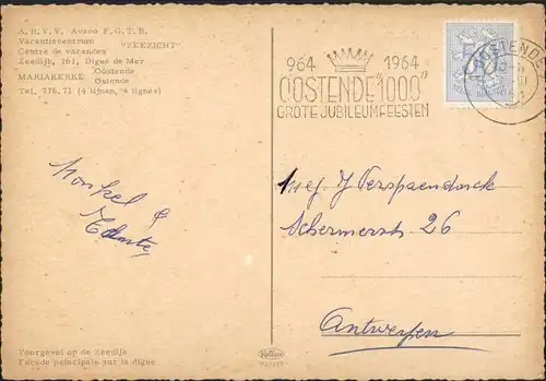 Postkaart Ostende Oostende Vakantiecentrum Zeezicht 1964