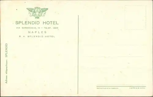 Cartoline Neapel Napoli Künstlerkarte Splendid Hotel 1912