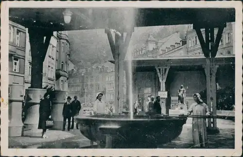 Postcard Karlsbad Karlovy Vary Sprudel,Holzverhau 1942