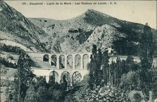 Dauphiné Ligne de la Mure Les Viaducs de Loulla/Berg Panorama mit Brücken 1946