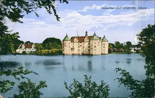 Glücksburg (Ostsee) Lyksborg Umlandansicht Schloss Schloßteich 1910