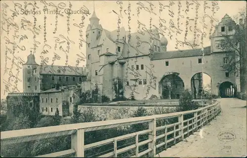 Ansichtskarte Glauchau Partie am Schloss Zugangs-Brücke 1910