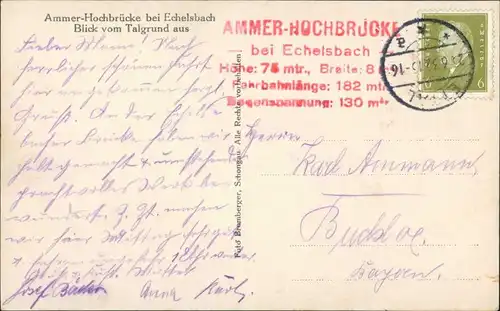 Rottenbuch Echelsbacher Brücke Ammerhochbrücke Ammer Talgrund 1929