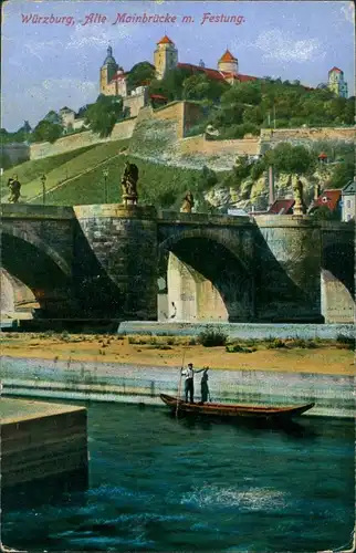 Ansichtskarte Würzburg Alte Mainbrücke mit Festung 1915    Feldpost i