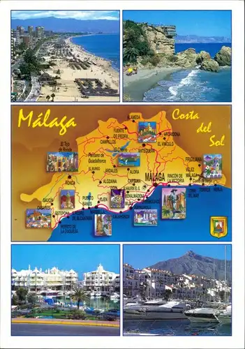 Postales Málaga Mehrbild-AK Costal del Sol Region Landkarte Orte 2007