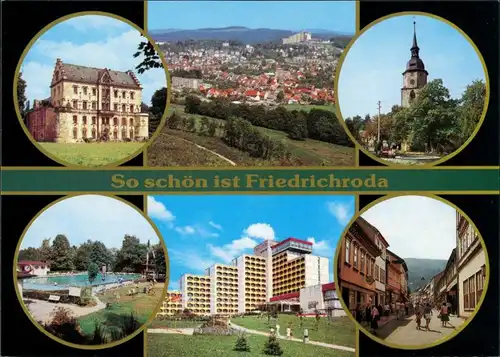 Friedrichroda Stadtteilansichten ua. Kirche, Schloss Hauptstrasse 1990