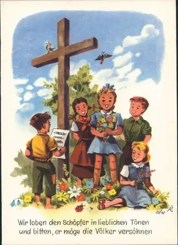 Ansichtskarte .Schweiz Aktion für das Weisstannental Scherzkarte Kreuz 1965