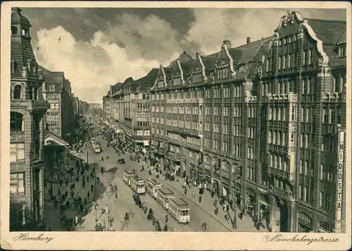 Ansichtskarte Altstadt-Hamburg Mönckebergstraße, Straßenbahn 1936