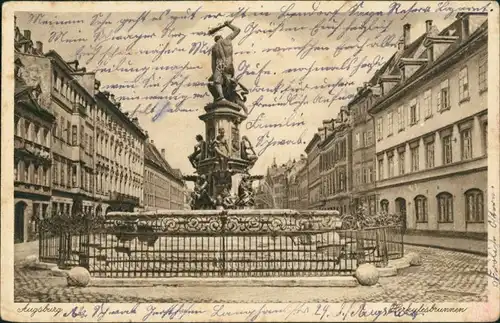 Ansichtskarte Augsburg Herkulesbrunnen Strassen Partie 1942