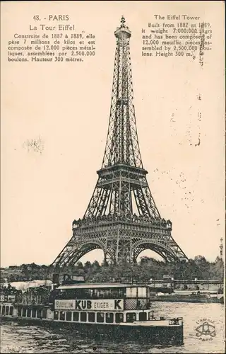 CPA Paris Eiffelturm - Boot Bouillon KUB Exiger Le K 1925