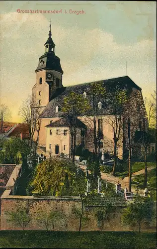 Ansichtskarte Großhartmannsdorf Friedhof - Kirche 1911