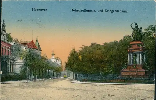 Ansichtskarte Hannover Hohenzollernstraße Kriegerdenkmal 1920