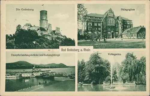 Bad Godesberg-Bonn 4 Bild Burg, Pädagogium, Landungsbrücke, Volksgarten 1928