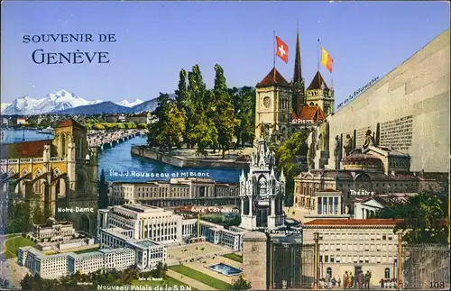 Ansichtskarte Genf Genève Bauwerke - Stadt Künstlerkarte Collage 1918