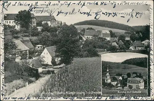 Ansichtskarte Klingenberg (Sachsen) 2 Bild: Kirche, Schule - Stadtpartie 1936