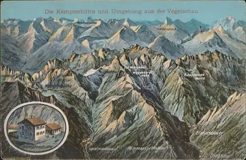 Birgsau-Oberstdorf (Allgäu) Landkarten AK u. Kemptnerhütte 1922