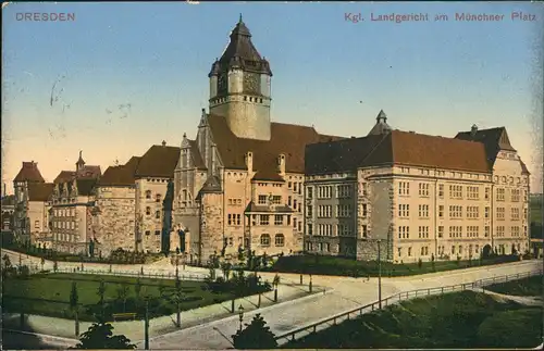 Ansichtskarte Südvorstadt-Dresden Münchner Platz Kgl. Landgericht 1916