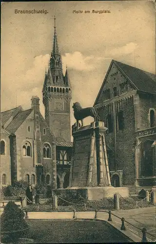 Ansichtskarte Braunschweig Burgplatz Partie Motiv Denkmal Löwe Kirche 1920