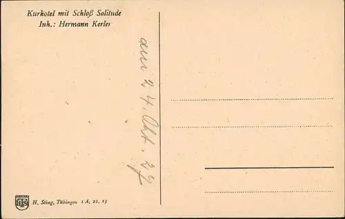 Ansichtskarte Stuttgart Schloss Solitude Kurhotel Inh. H. Kerler 1927