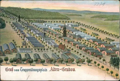 Ansichtskarte Altengrabow Künstlerkarte Vogelschau Truppenübungsplatz 1907