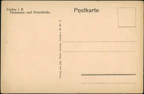Ansichtskarte Lindau (Bodensee) Partie mit Peterskirche Diebsturm 1920