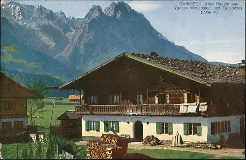 Garmisch-Partenkirchen GARMISCH, Bauernhaus gg. Waxenstein u. Zugspitze 1920